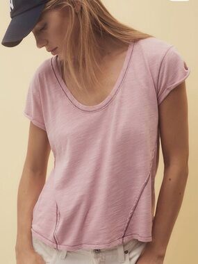 Anthropologie Pilcro Lavender Pink Scoop Neck Seamed Tee XS